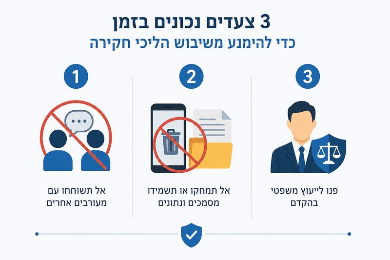 מדריך התנהלות חוקית תרשים 3 כללי זהב לנחקרים